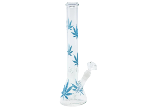 14in Straight Neck Blue Leaf Beaker Water Pipe w/ Ice Catcher