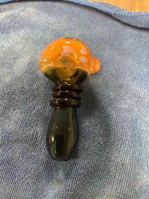 4.5" Color Pull & Fumed Triple Ringed Spoon Hand Pipe W/ Speckles & Knocker