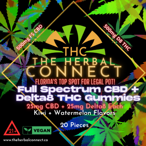 The Herbal Connect's 25mg Full Spectrum CBD + 25mg Delta8 Gummies