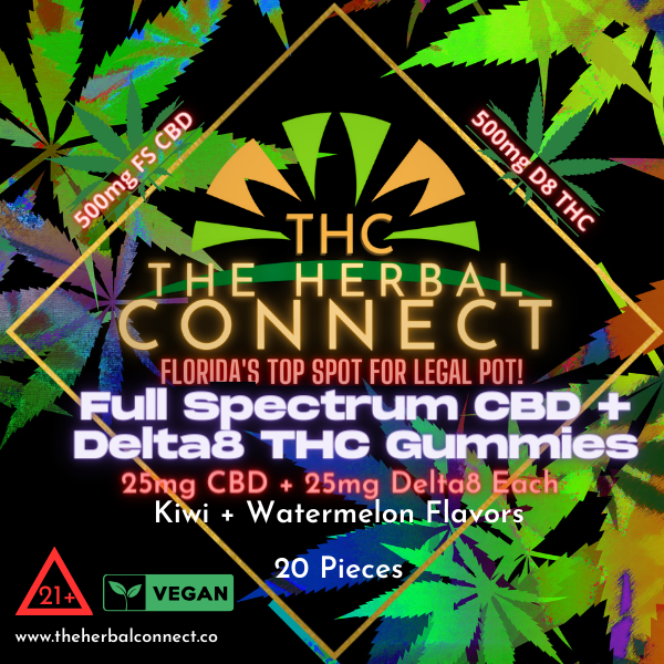 The Herbal Connect's 25mg Full Spectrum CBD + 25mg Delta8 Gummies