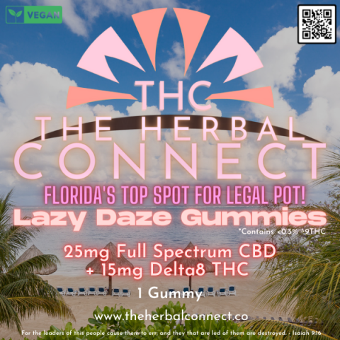 The Herbal Connect's Lazy Daze 25mg FS CBD + 15mg D8 Gummies